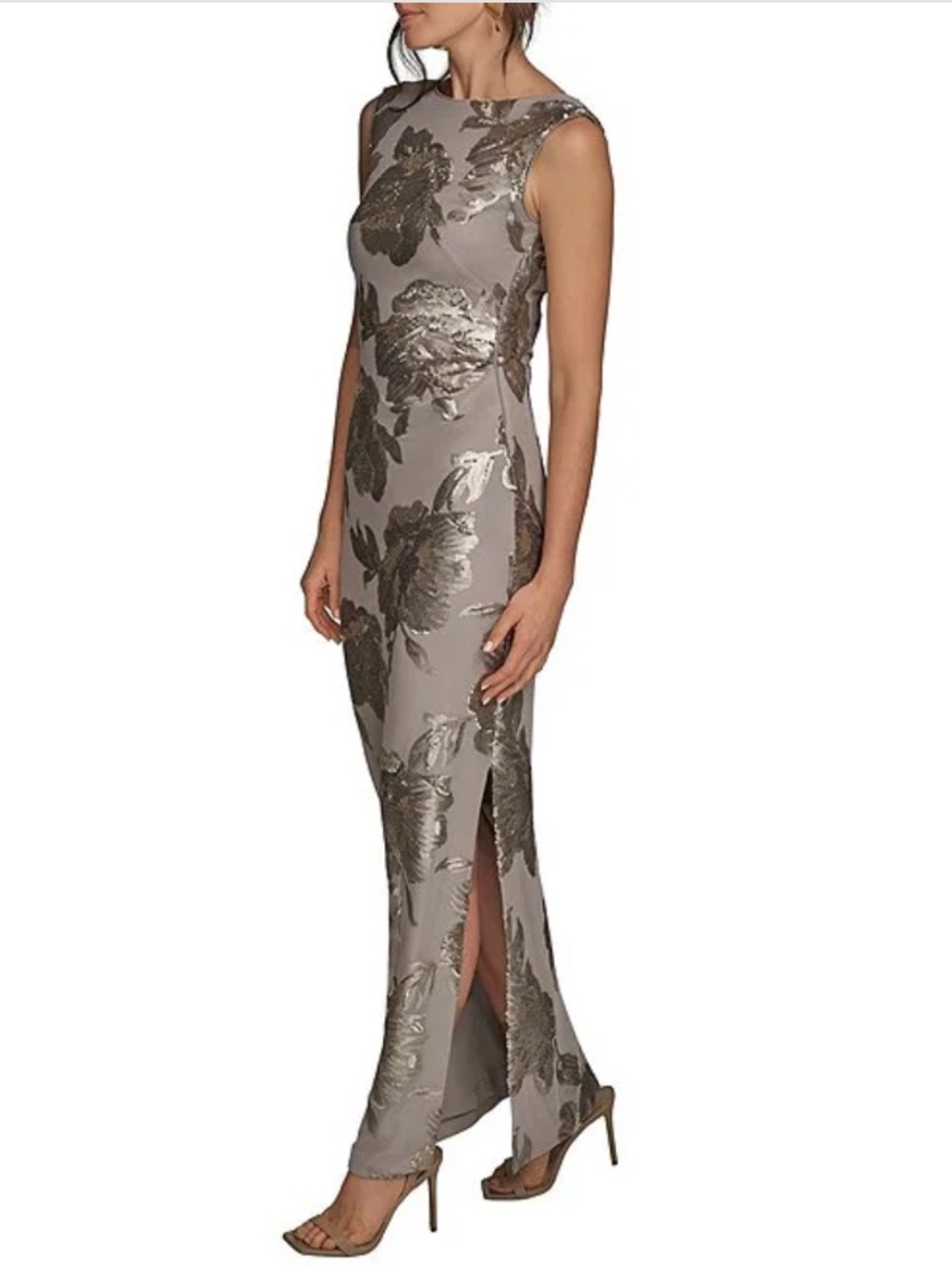 Donna Karan Sequin Floral Detail Long Dress